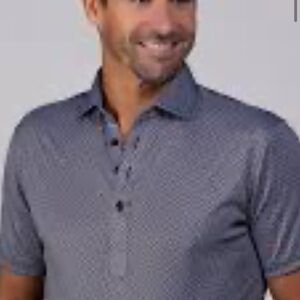 New Collars & Co grey and white micro diamond semi spread collar Polo medium